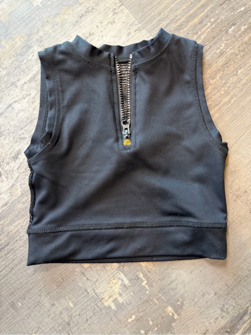 Girls' Black Sleeveless Zip Front and Mesh Back Crop Top